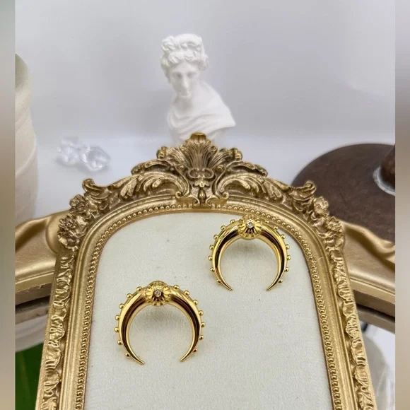 Bold Gold Crescent Hoop Earrings – Stainless Steel - Picture 10 of 14